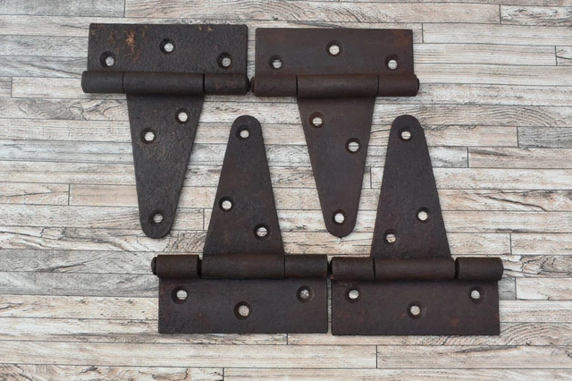 4p Vtg Handmade Heavy Handforged Wrought Iron Door Gate Salvage Farm Barn Hinges
