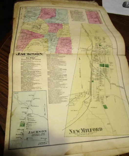 1872 Maps Town Of Jackson & New Milford Village Pa Susquehanna County