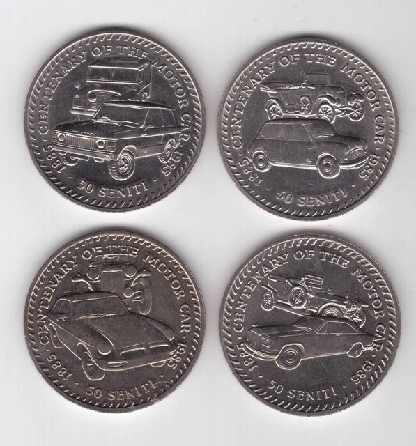TONGA - 4 X DIF 50 SENITI UNC COINS SET 1985 YEAR KM#82-85 100th ANNI AUTOMOBILE