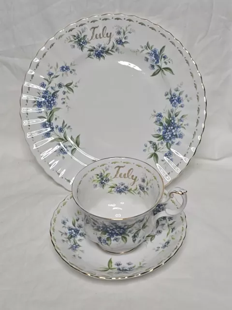 Royal Albert Flower Of The Month  July  *Forget Me Not*  Cup, Saucer, Plate Trio