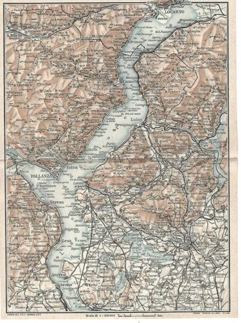 Carta Geografica Antica Lago Maggiore 1923 Old Antique Map Eur 16 00