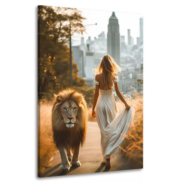 Leinwand-Bild Modern Tier Löwe Frau Lifestyle Wandbild Wohnzimmer Tierbilder