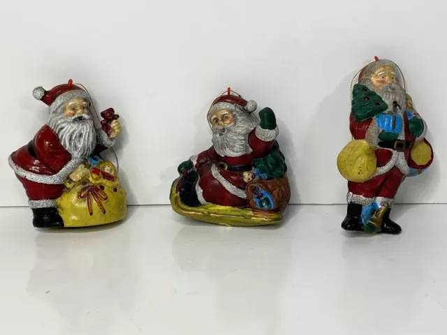 Old World Hard Plastic Santa Hanging Ornaments 3-4" Set of 3