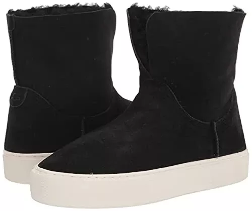 UGG Lynus Pull-On Fold Booties Suede Shearling Black Women's Boots