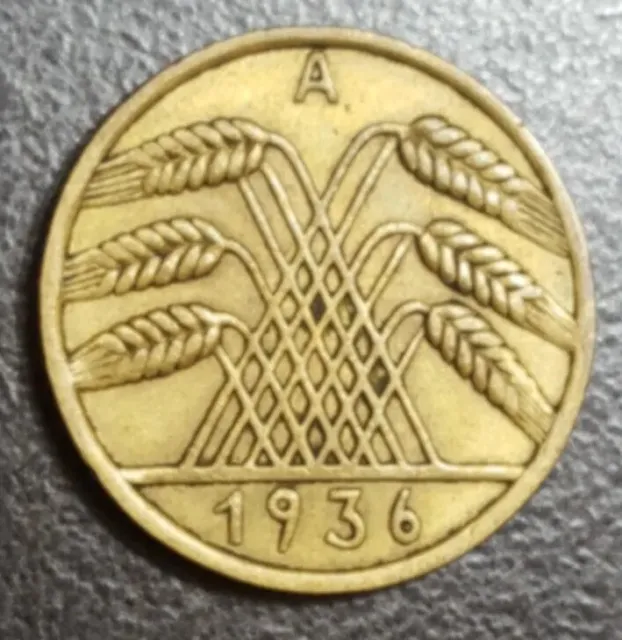 1936-A Germany Weimar Republic 10 Reichspfennig Pfennig OLD Coin KM 40