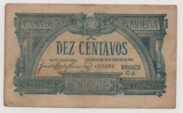 Portugal 10 Centavos 1917 Pick 94 Look Scans