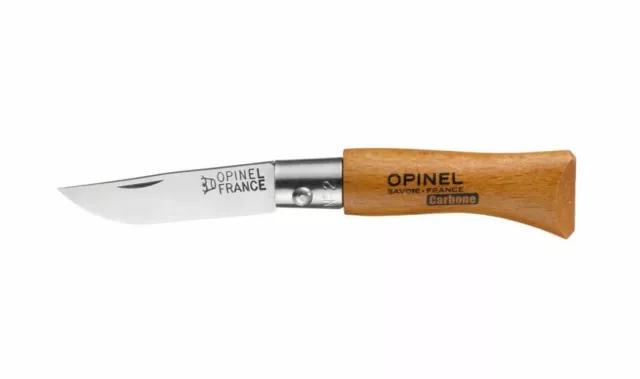 1 x couteau OPINEL 2 ACIER carbon steel knife blade manche hetre folding