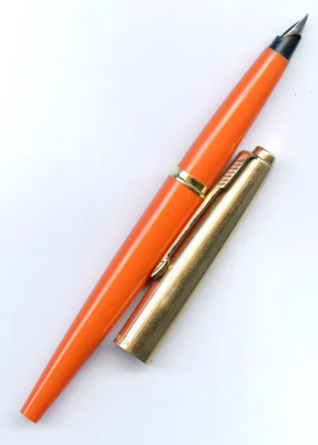 Parker 45 Gold Filled Cap in Uncommon Orange, F Nib Fountain Pen