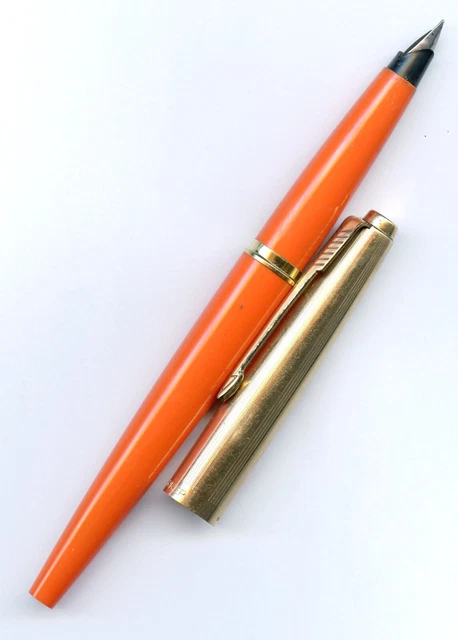 Parker 45 Gold Filled Cap in Uncommon Orange, F Nib Fountain Pen
