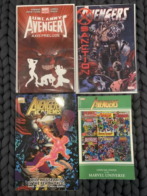 4 Book Marvel Avengers Mixed TPB Lot: Uncanny Avengers, Sanction, Academy, Index
