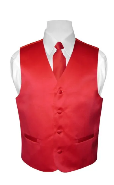 BOY'S Dress Vest & NeckTie Solid RED Color Neck Tie Set for Boys Suit or Tuxedo