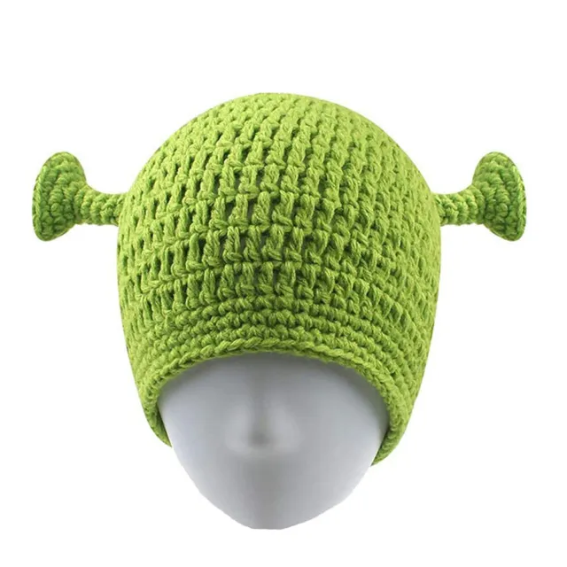 Shrek Hats with Ears, Adult Cosplay Prop Halloween Cosplay Green Beanie Hat Gift