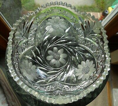 ABP American Brilliant Cut Glass Floral Flowers Bowl