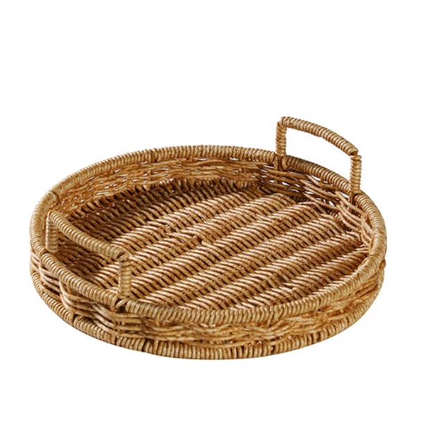 Set 3 Cestini In Vimini Intrecciati A Mano - Rattan Naturale Per Pane, Frutta, Snack E Organizer Cucina - Marrone - 3