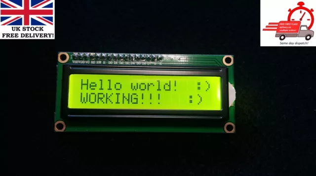 YELLOW 1602 16x2 LCD Display (HD44780) with FREE Pins Arduino, Raspberry PI, PIC