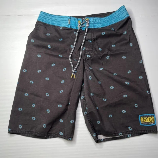 Mambo Logo Board Shorts Boys Size 14 Waist Blue Black Beach Surf Summer Fit