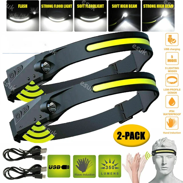 2PCS LED Head lamp Head Light Torch Flashlight Work Light Bar Head Band Lamp COB