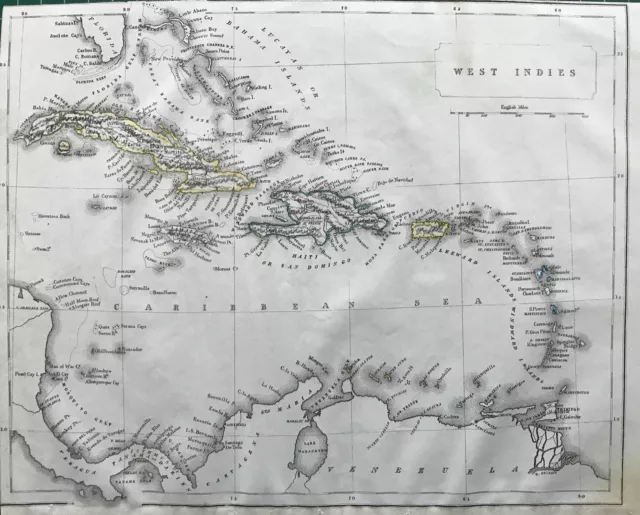 1842 Antique Map; The West Indies by F.P. Becker