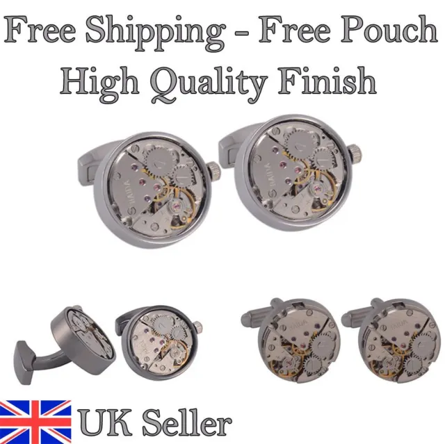 Working Watch Mechanical Movement Steampunk Cufflinks Vintage Skeleton Gift