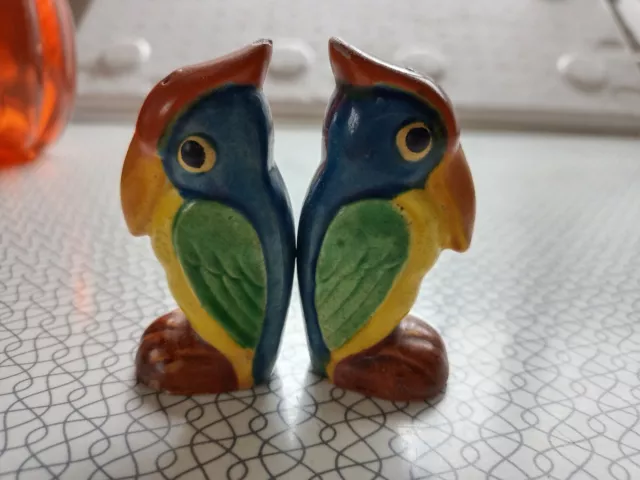 Soft Ceramic hand painted art deco TUCAN SALT & PEPPER SHAKERS