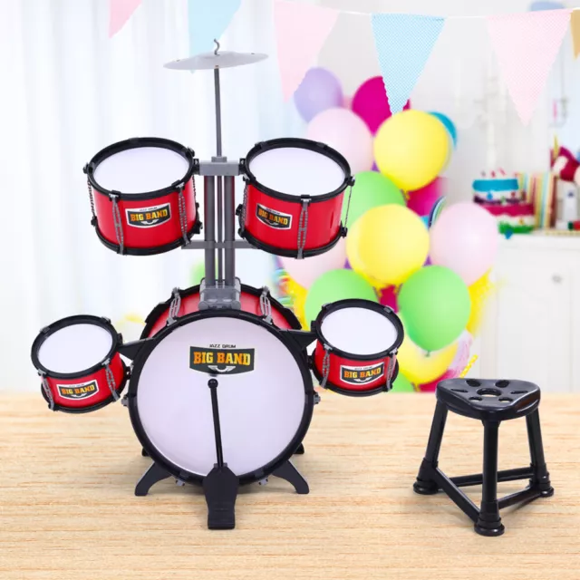 7-PCS Kids Drum Set Junior Jazz Musical Piece Play Toy with Stool Non-toxic Red