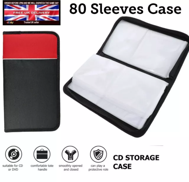 80 CD Case DVD Games Discs Storage Holder Organiser Sleeve Wallet Car Home BLACK