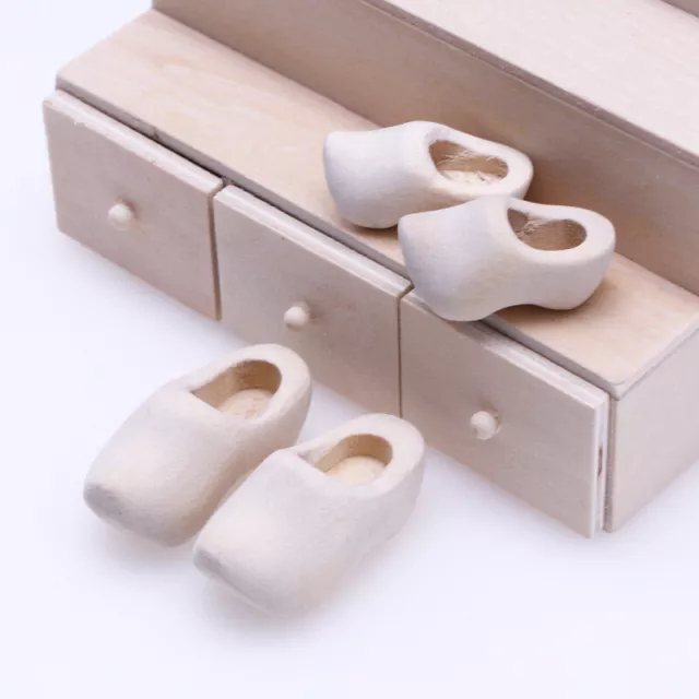 1Pair Dollhouse Miniature 1:6 Handmade Plain Clog Dutch Wooden Shoes Unpainted