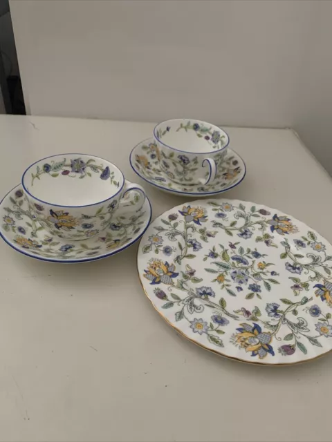 Minton Haddon Hall Blue Teacup And Saucer Set With Side Plate. Never Used