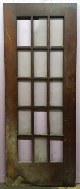 30"x80"x1.75" Antique Vintage Wooden Exterior French Door Window Beveled Glass