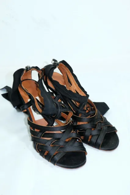 Lanvin Ete 2009 Black Ribbon Open Sandal High Heels Pumps Size 38.5