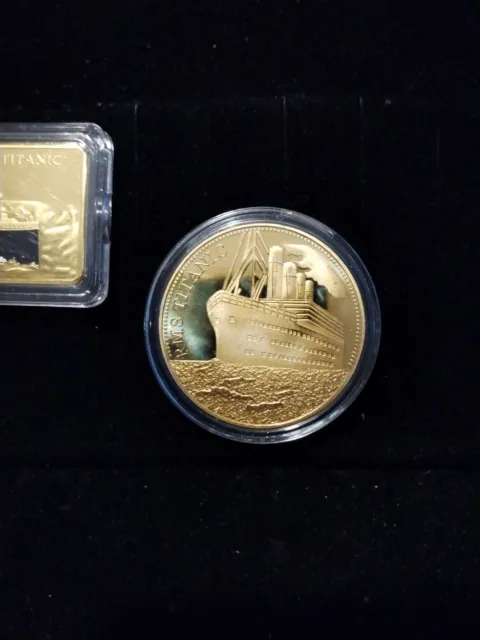 House clearance titanic memorabilia set gold layered bar & coin  brand new 3