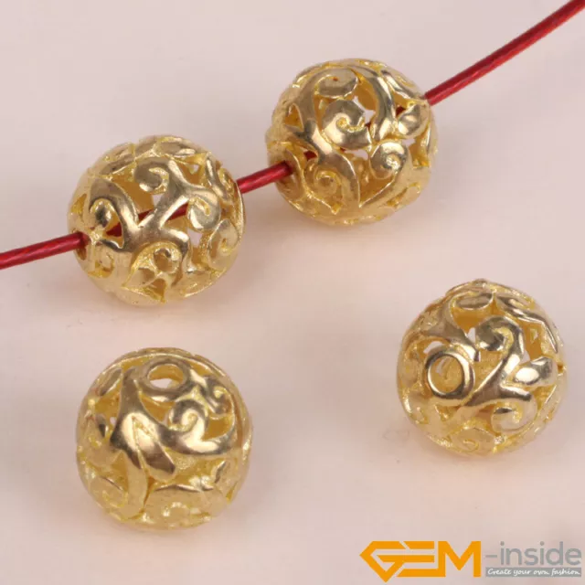 10 Pcs Tibetan Silver Round Fillgree Spacer Beads Gold Plated DIY Craft Findings