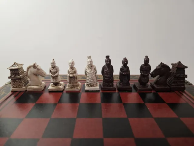 Vintage Antique Wooden Terracotta Warriors Chess Set Toys Board Classic Storage