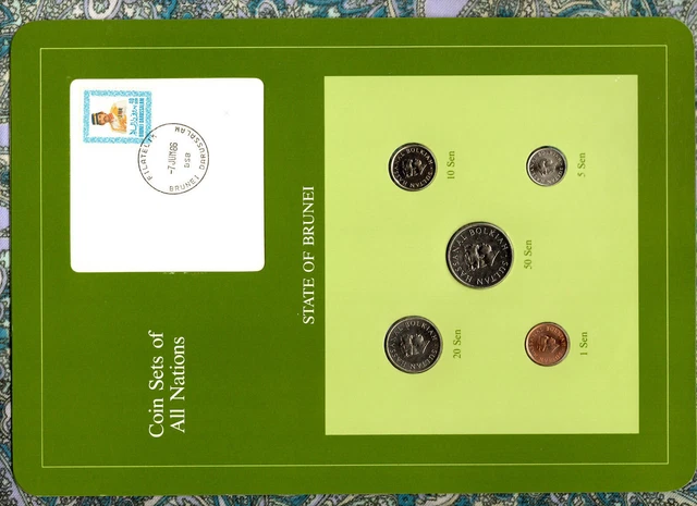Coin Sets of All Nations Brunei UNC 1984-1988  50 Sen 1988 20 Sen 1987