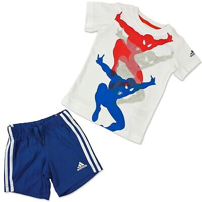 Adidas Marvel Bambino Supereroe Combinazione Tuta Spiderman Pantaloni T-Shirt 74