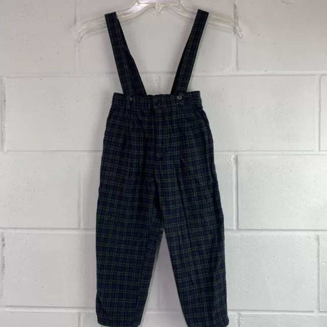 Petit Boy Kids Boys Size 4 Blue Green Plaid Overall Suspender Pants