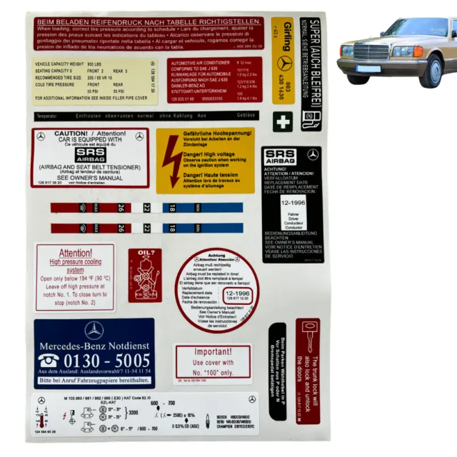 Aufkleber Sticker für Mercedes-Benz W126 S-Klasse S SE SEL