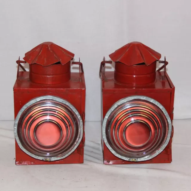 Vintage Eisen Britische Rot Globus Eisenbahn Zug Licht Signal Lampe Dekor 2Pc