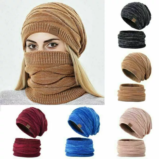 Beanie hat and loop scarf knitted hat winter women men 2 pieces warm NEW