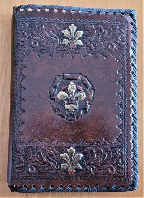 VINTAGE STAMPED EMBOSSED REFILLABLE 9.5x6.5"x1" LEATHER NOTEBOOK COVER. ITALY
