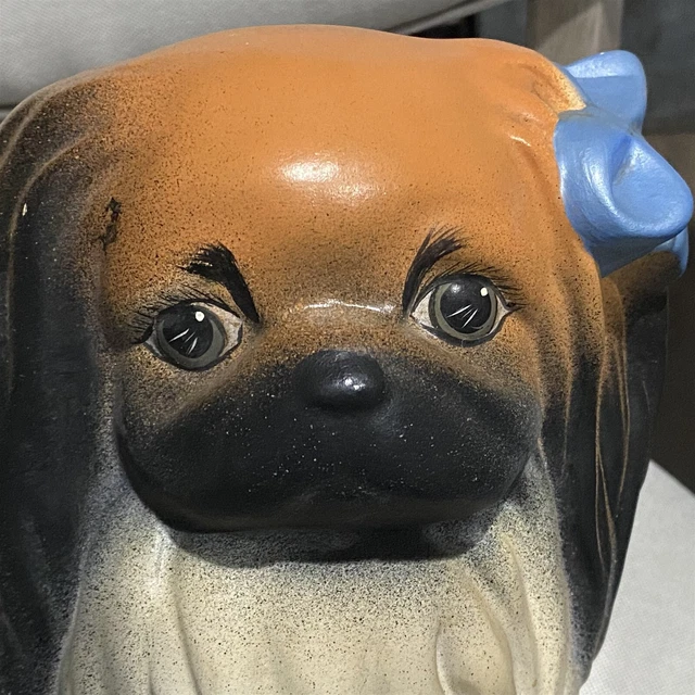 Vintage Crest Mold Ceramic Hand Painted Large Pekingese Dog Puppy Figurine 9