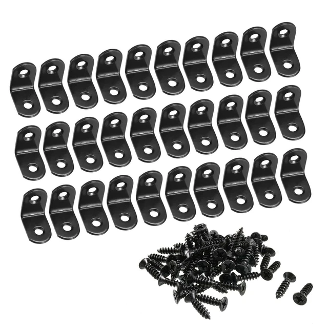 Corner Brace Angle Bracket Fastener L Shape 25mmx25mmx16mm Black Round End 30pcs