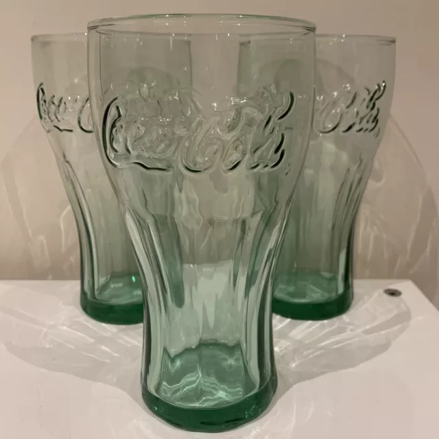 3 x Coca Cola Vintage Style Glasses Green Tint 16oz Brand New same day despatch.
