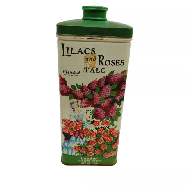 Vintage Lander Fifth Avenue Lilacs and Roses Blended Talc Powder Tin read