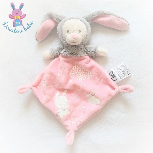 Doudou plat Ours lapin rose gris luminescent MOTS D'ENFANTS