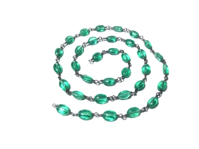 10 Feet Russian Emerald Quartz Oval 5x7mm Hydro Beads, Rosary Chain Black Wire
