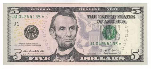 USA 5 Dollars Star Replacement Banknote (Series 2009) P.531 - UNC 2