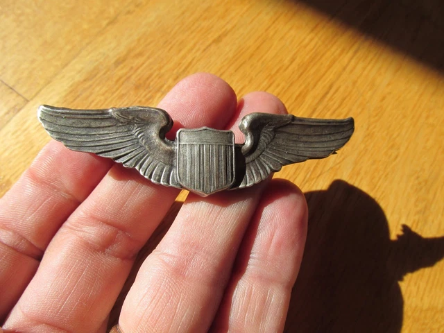 US ARMY AIR Force Pilot wing Pin back Sterling 3 inch B17 B24 B25 B26 ...