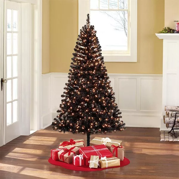 Holiday Time Madison™ 6.5' Pre-Lit Regular Full Pine Christmas Tree, Black 2