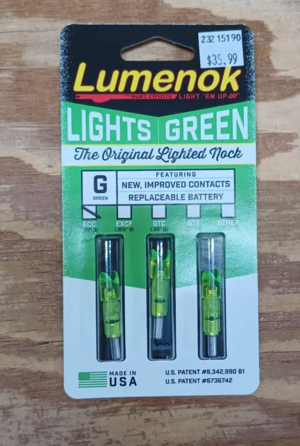 3 pack - Lumenok Lighted Crossbow Nocks (ECC .297" ID) -- Green